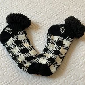 New slipper socks black and white womens L